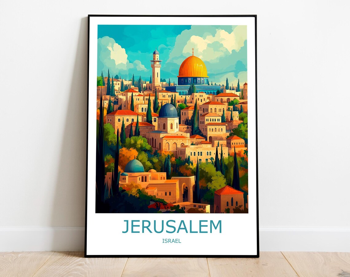 Jerusalem Old City Skyline with Dome of the Rock Israel Travel Poster