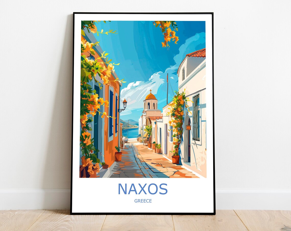 Naxos Greek Island Alley Bougainvillea Church Door Travel Poster