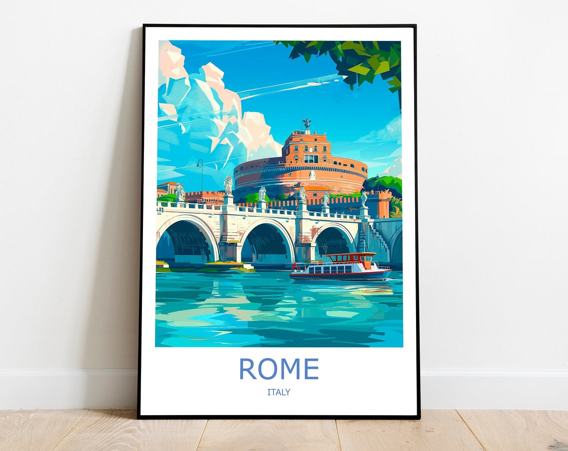 Rome Castel Sant'Angelo Tiber River Bridge Italy Travel Poster