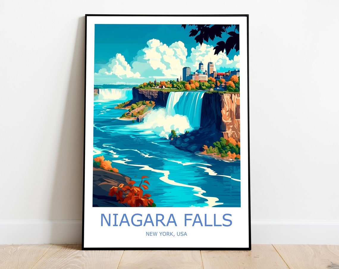 Niagara Falls New York Autumn Falls And Skyline Travel Poster