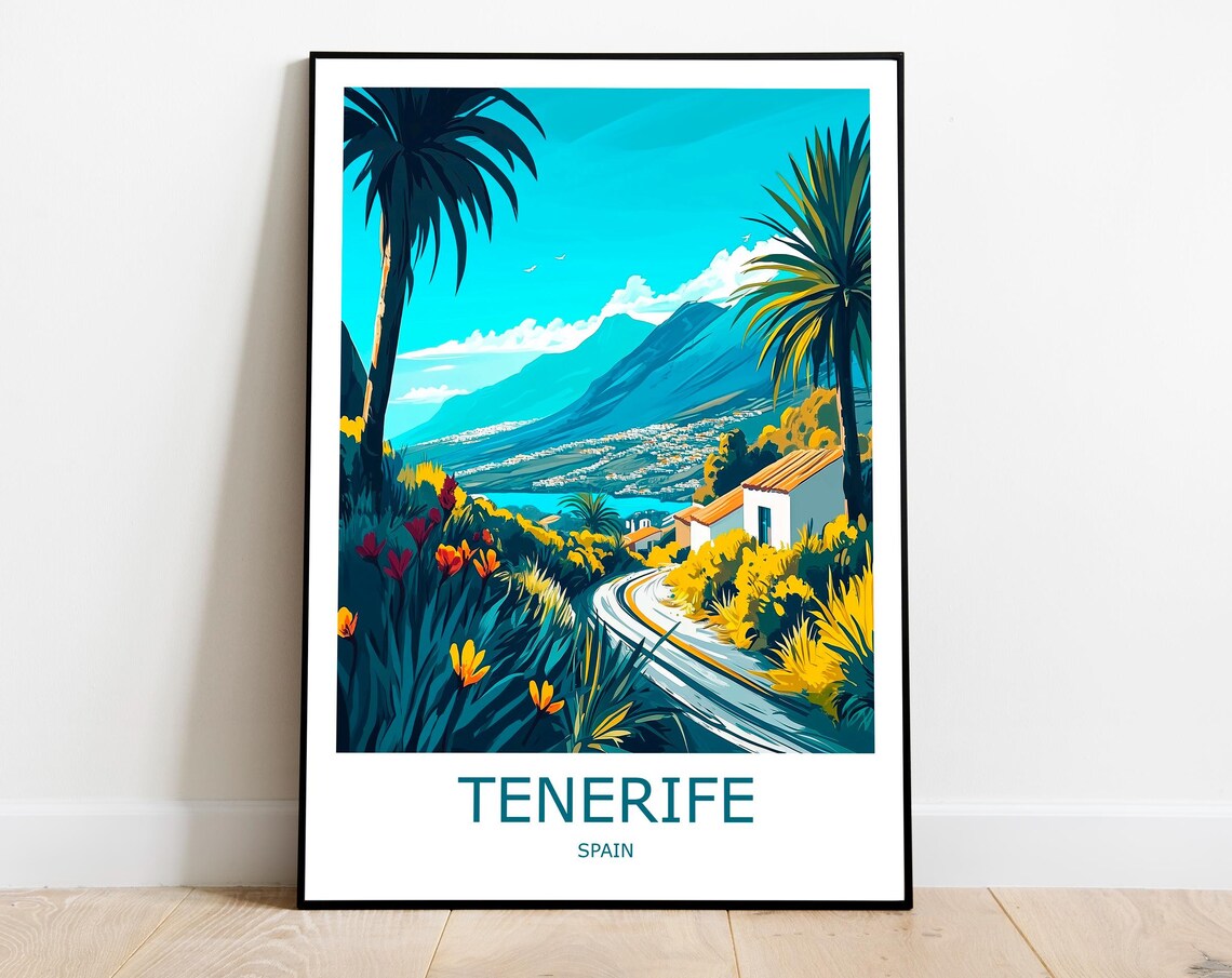 Tenerife Winding Coastal Road Palms and Mountains Spain Poster