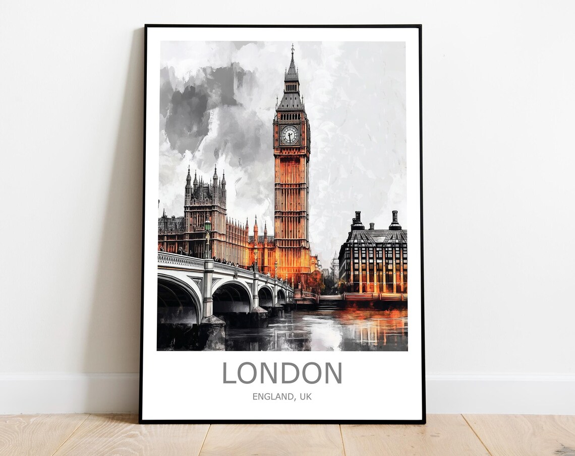 London England Big Ben And Westminster Bridge Watercolor Poster
