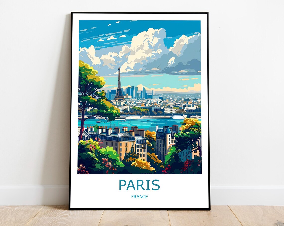 Paris France Eiffel Tower And Seine River Skyline Travel Poster