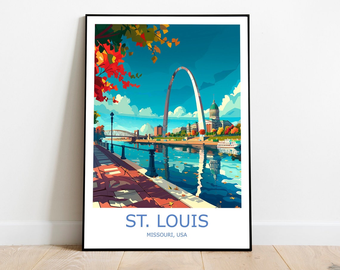 St Louis Gateway Arch Riverfront Autumn Fall Scene Travel Poster