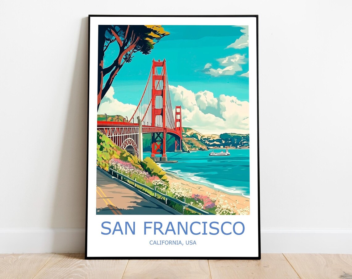 San Francisco California Golden Gate Bridge Coastline Travel Poster