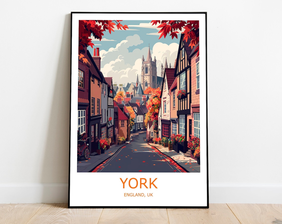 York Shambles Street Minster Autumn Red Leaves Travel Poster