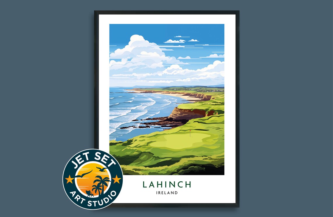 Lahinch Golf Course Travel Poster, Ireland Landscape