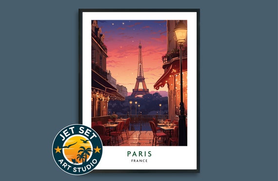 Paris At Night Eiffel Tower Travel Print France Romantic Wall Art City Poster Hanging Home Dcor Gift Lovers Framed Unframed Canvas