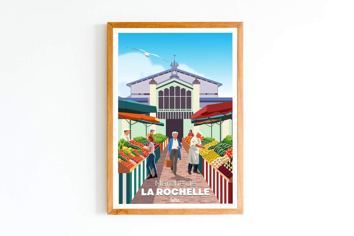 La Rochelle Market Hall Vintage Food Market Travel Poster France
