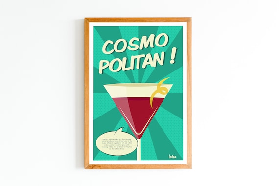 Cosmopolitan Cocktail Recipe Martini Vintage Travel Bar Poster