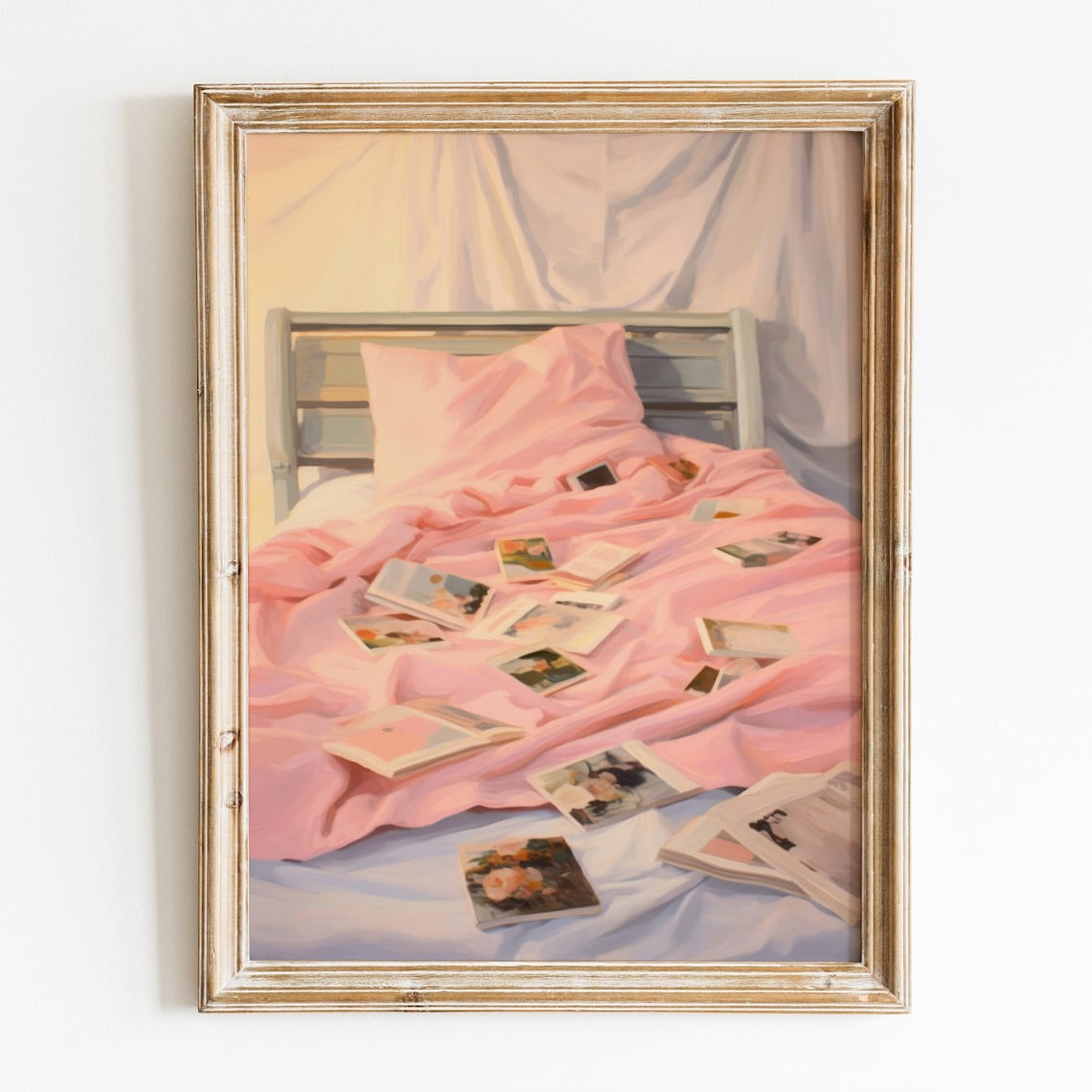 Girly Pink Bed and Photos Vintage Retro Art Print