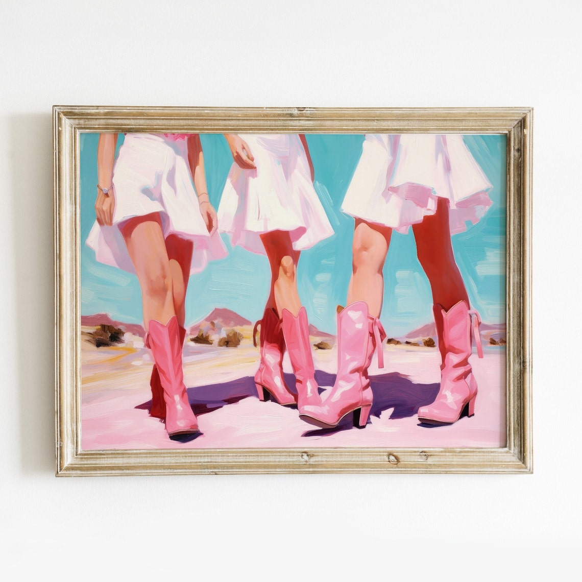 Preppy Coastal Cowgirls Girly Wall Art Print Pink Cowgirl Boots Trendy Poster Preppy Western Room Decor Funky Cowboy Prints