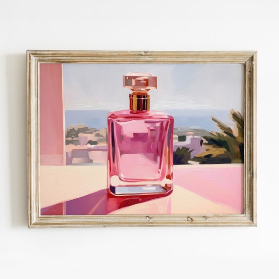 Vintage Pink Perfume Preppy Wall Art Print Hot Pink Girly Wall Decor Preppy Room Decor Funky Wall Art Trendy Print