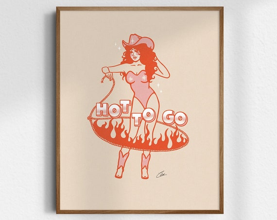 Hot To Go Cowgirl Gicle Fine Art Print Retro Vintage Wall Western Decor Unframed