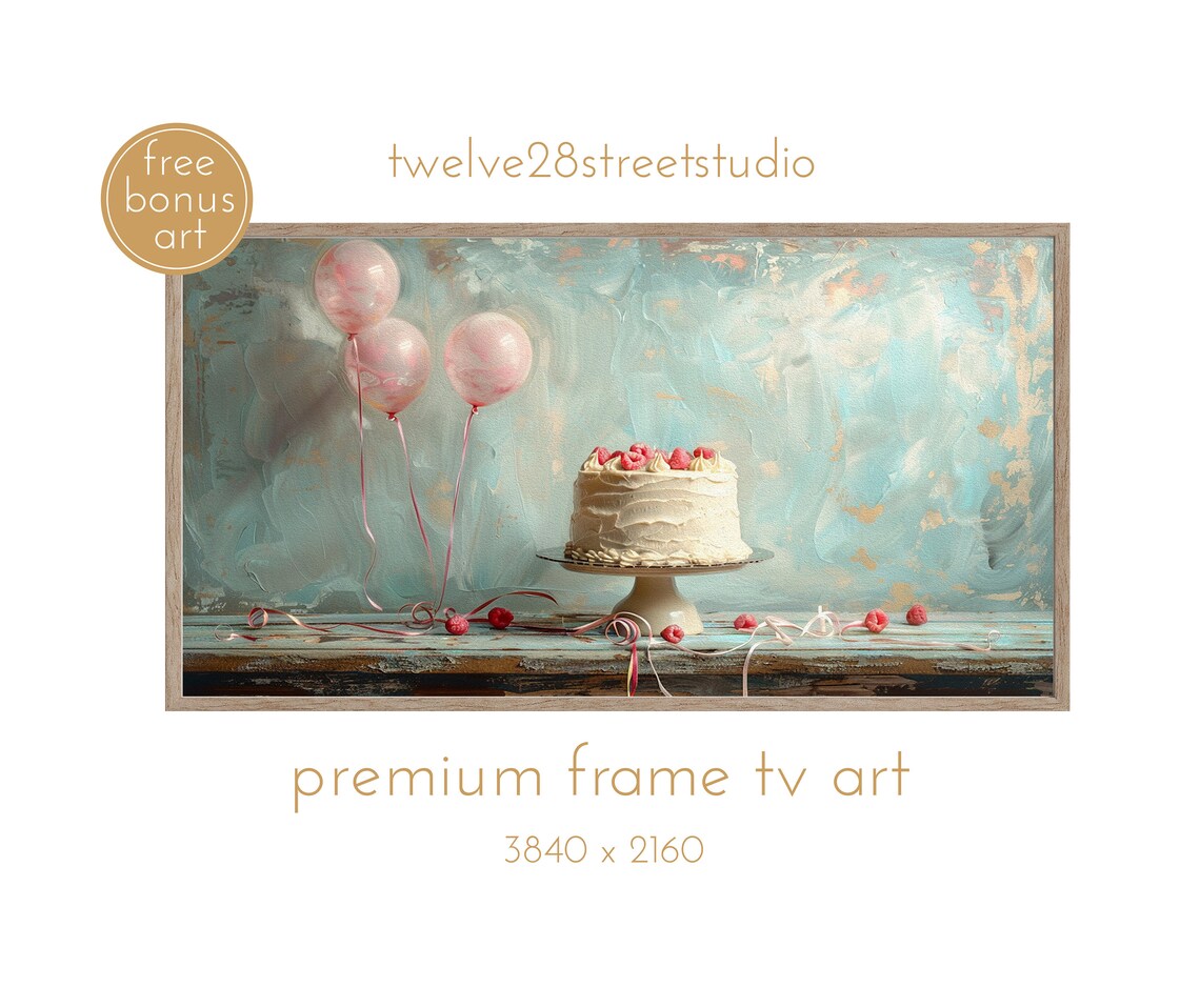 Vintage Birthday Cake Art Print, Happy Birthday