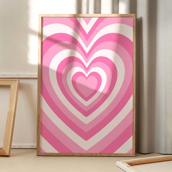 Pink Heart Retro Art Print, Trendy Home Decor