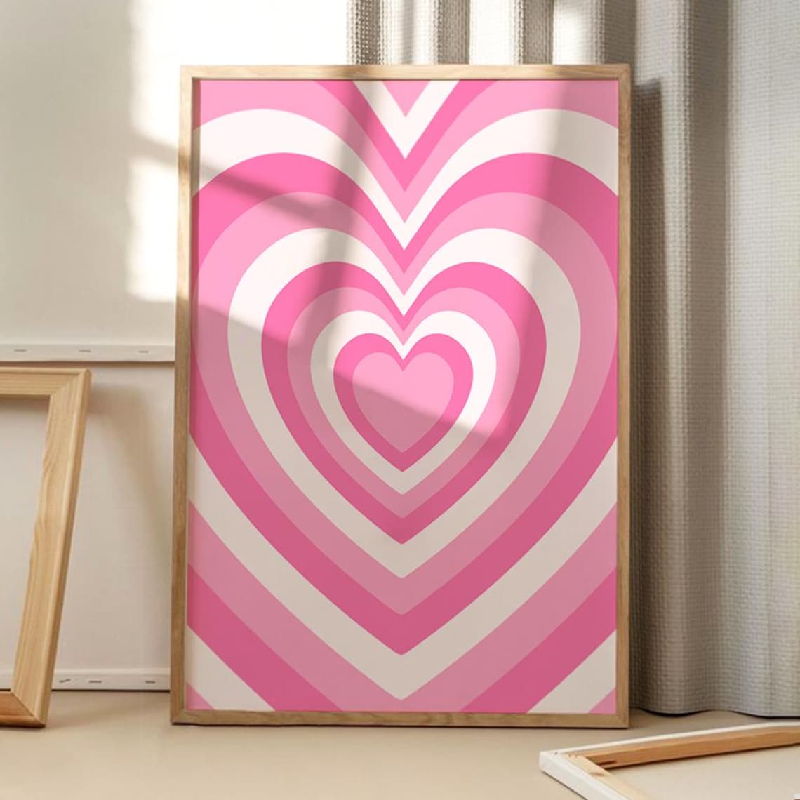Pink Heart Retro Art Print, Trendy Home Decor