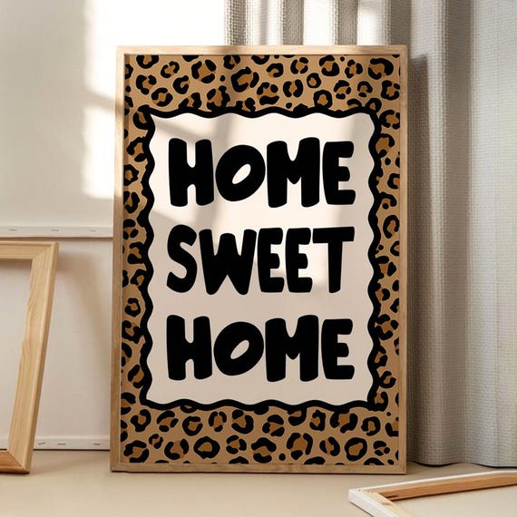 Home Sweet Leopard Print Poster, Retro Wall Decor