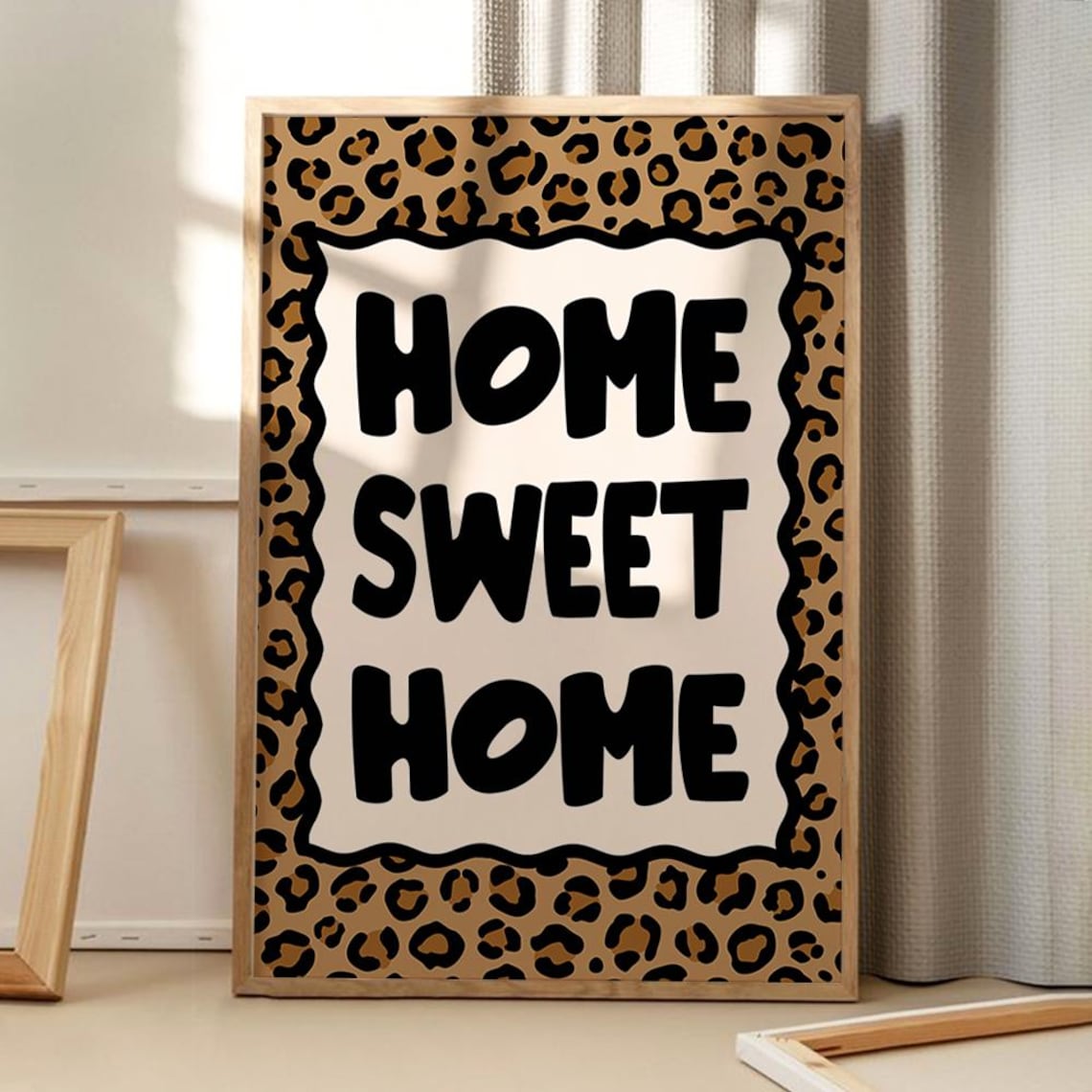 Home Sweet Leopard Print Poster, Retro Wall Decor
