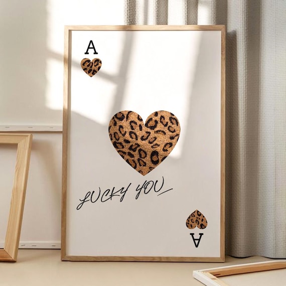 Lucky You Leopard Playing Card Art Poster Wall Apartment Decor Retro Home Print Printed Gift