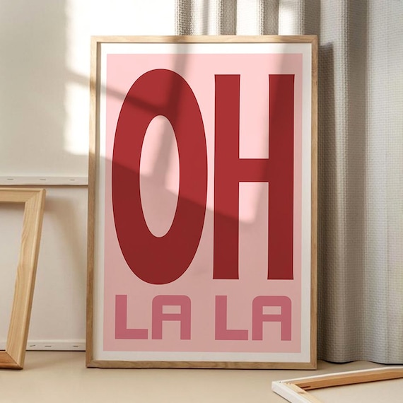 Oh La La French Exclamation Bold Retro Pink Typography Poster