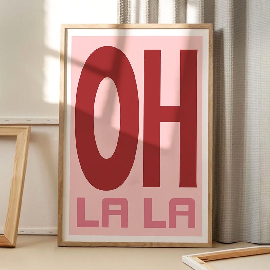 Oh La La French Exclamation Bold Retro Pink Typography Poster