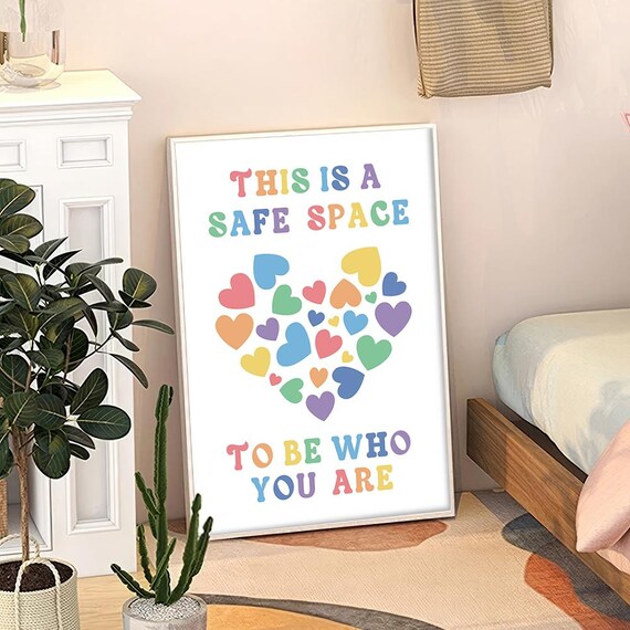 This Is A Safe Space Rainbow Hearts Kindness Classroom Quote Poster