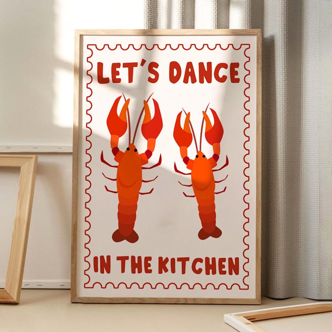 Lets Dance In The Kitchen Lobster Art Poster Trendy Wall Decor Retro Home Print Printed Gift