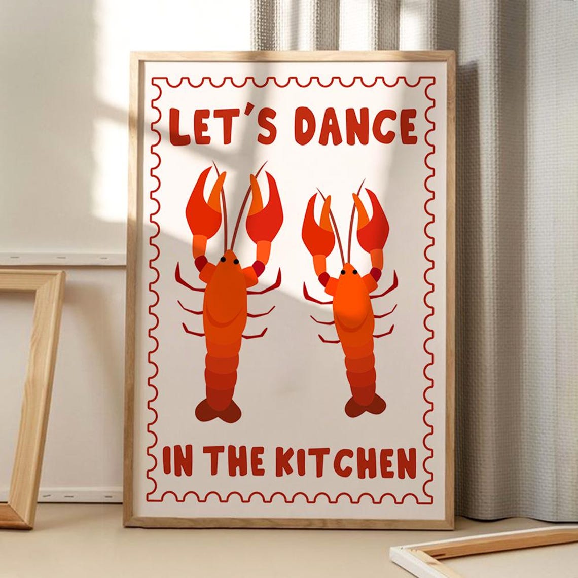 Two Dancing Lobsters Lets Dance in the Kitchen Funny Art Poster