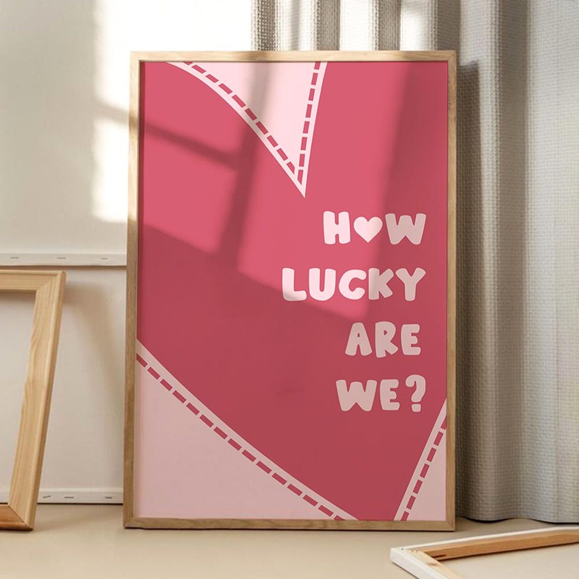 How Lucky Are We Vibrant Pink Heart Retro Typography Art Poster