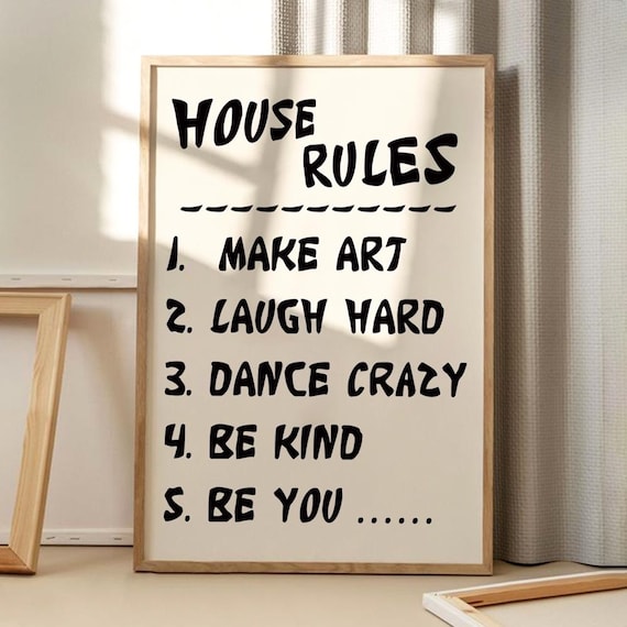 House Rules Make Art Laugh Hard Be Kind Funny Quote Typography Poster
