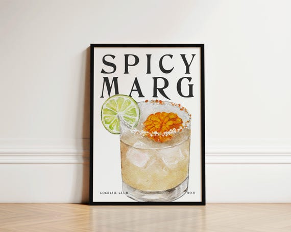 Spicy Margarita Cocktail Poster, Kitchen Wall Art