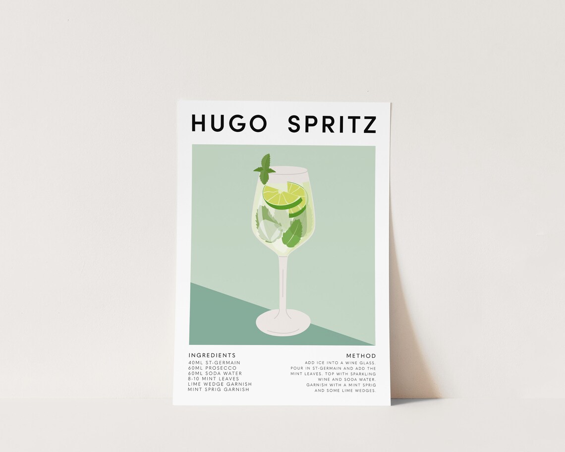 Hugo Spritz Cocktail Art Print, Kitchen Decor - Image 2