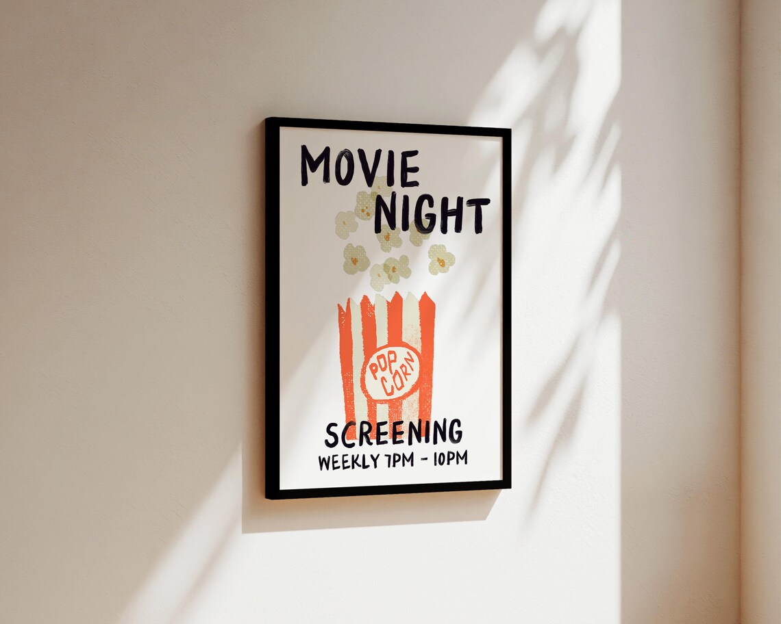 Movie Night Popcorn Poster, Home Cinema Wall Art - Image 3