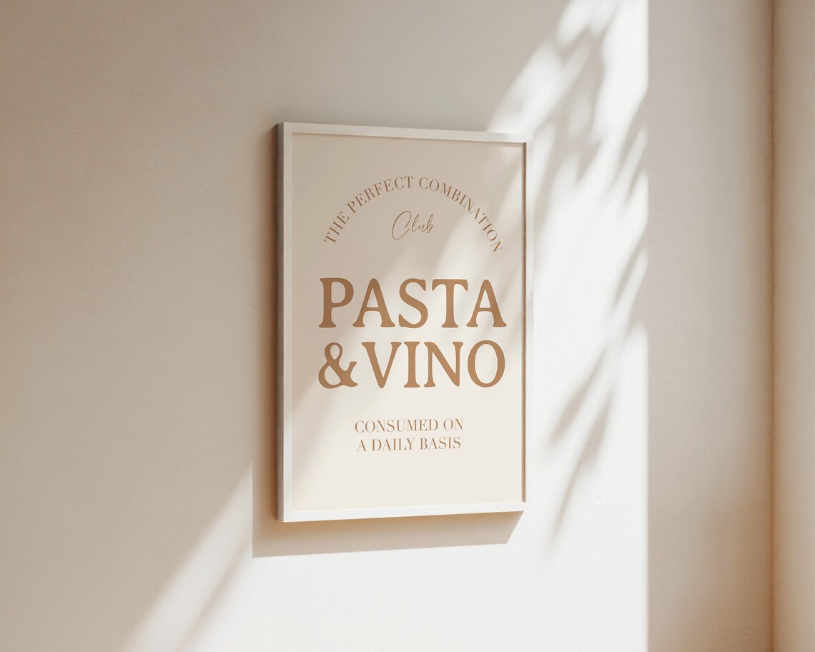 Pasta And Vino Kitchen Art Print, Neutral Decor - Image 2