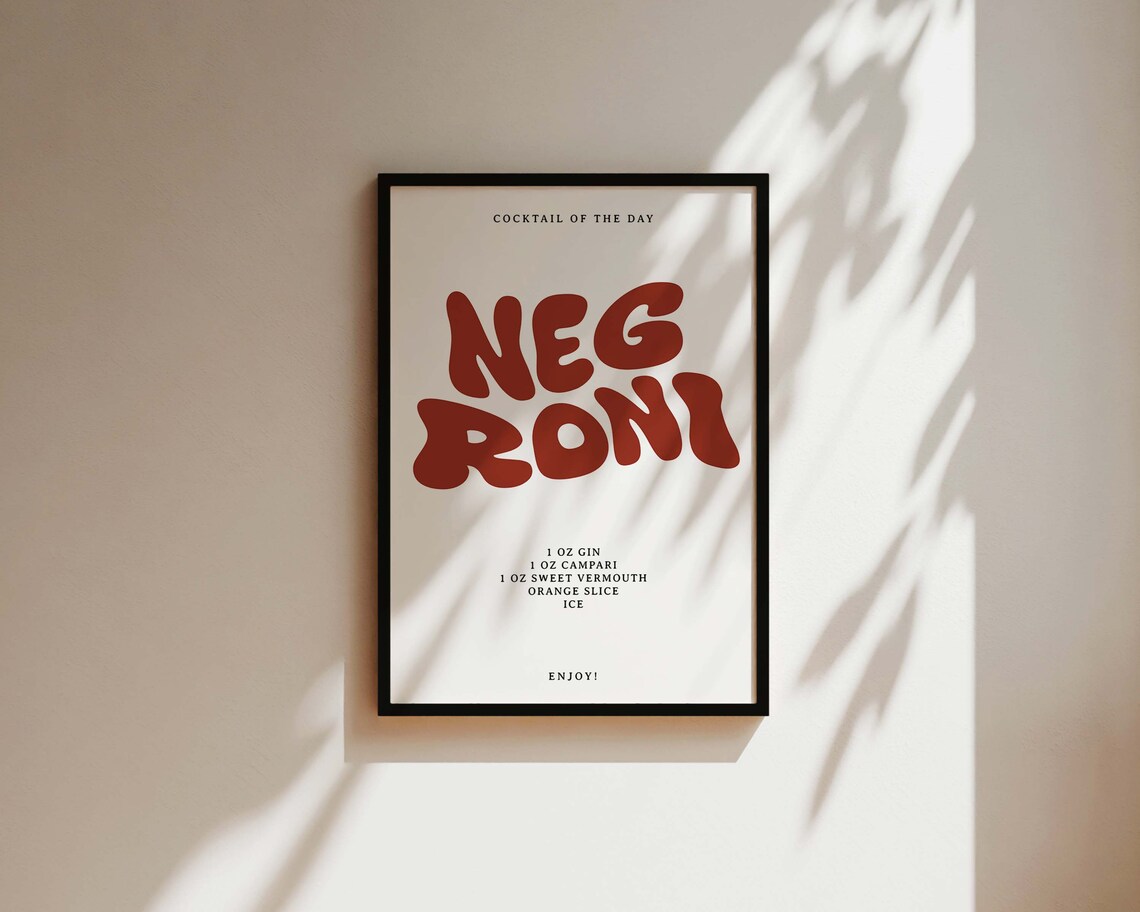 Negroni Cocktail of the Day Bubble Letters Drink Recipe Poster