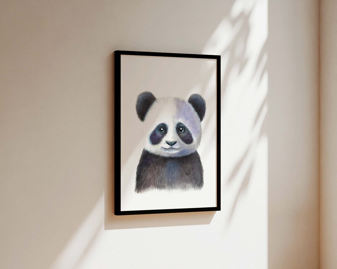 Sweet Baby Panda Watercolour Safari Poster for a Kids Bedroom Wall