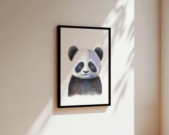 Sweet Baby Panda Watercolour Safari Poster for a Kids Bedroom Wall