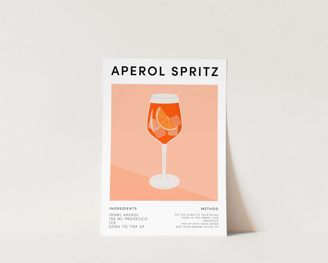 Aperol Spritz Cocktail Poster, Kitchen Wall Art - Image 3