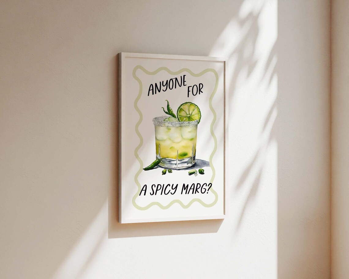 Anyone for a Spicy Marg Watercolor Margarita Fun Kitchen Poster - Image 2
