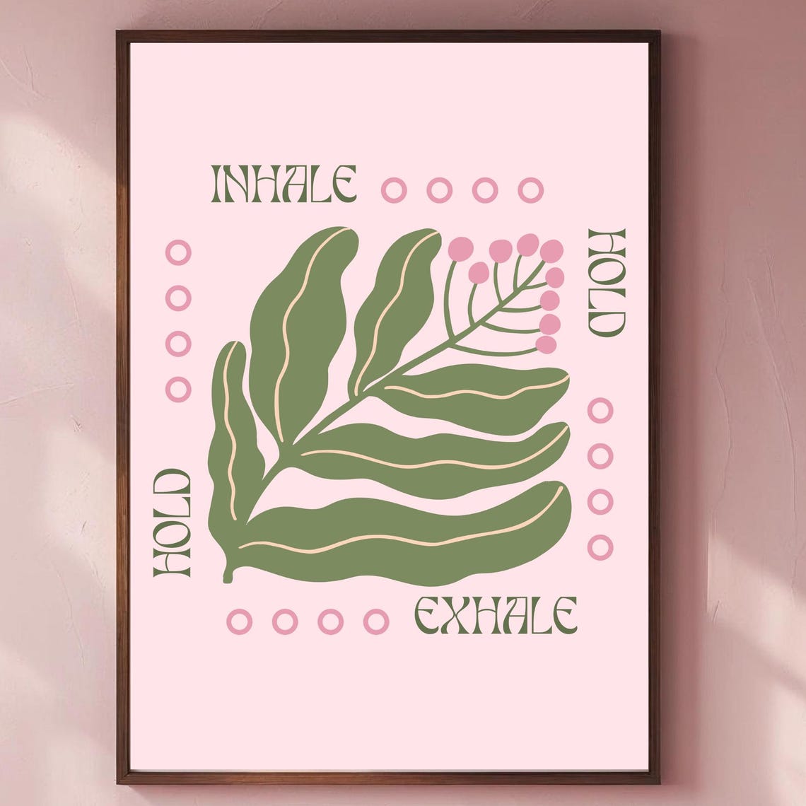 Pink Box Breathing Botanical Print for Mindful Therapy Office Decor