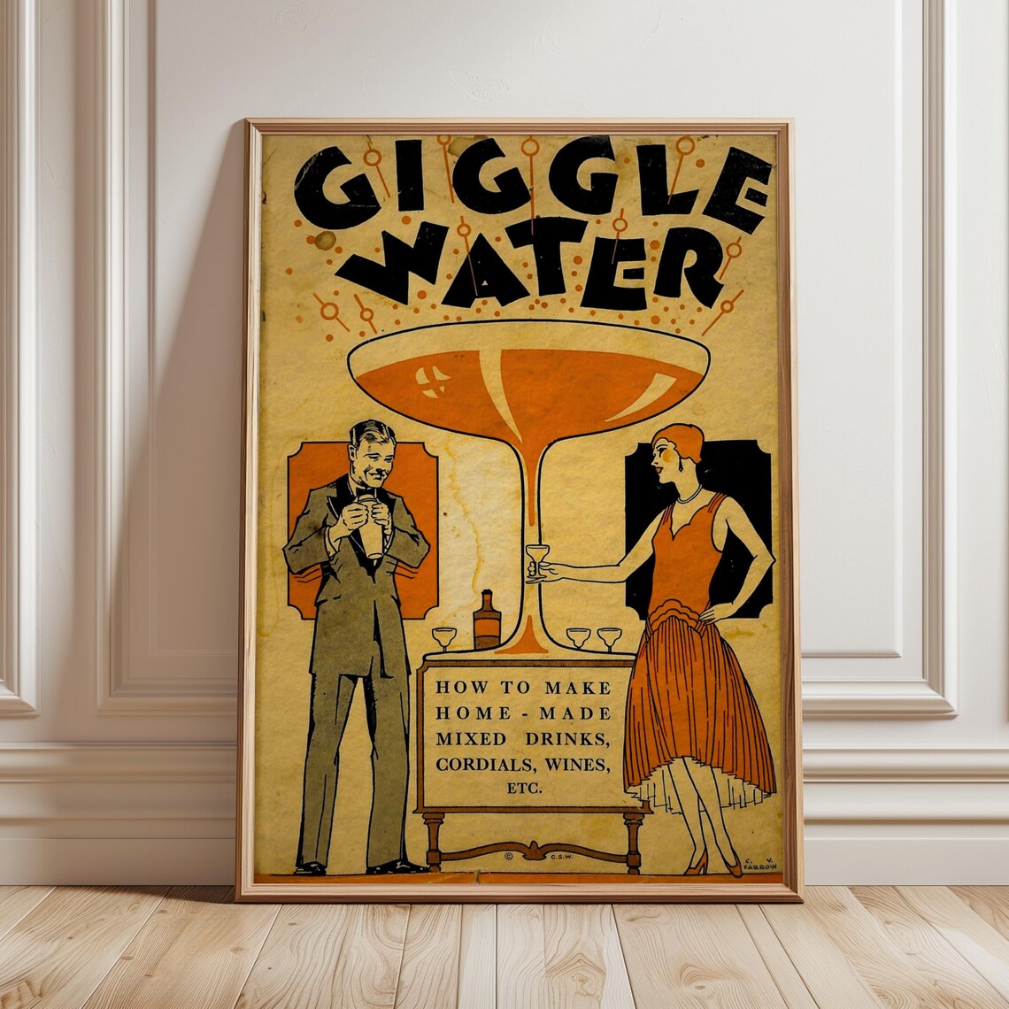 Giggle Water Cocktail Poster, 1920s Art Deco