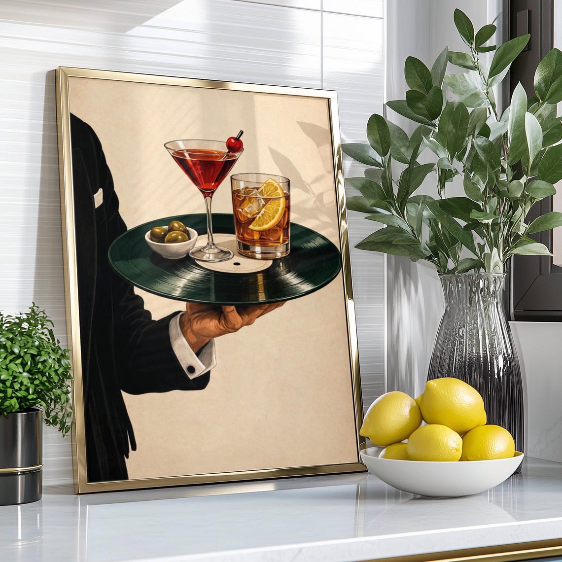 Vinyl Cocktail Tray Retro Bar Art Print