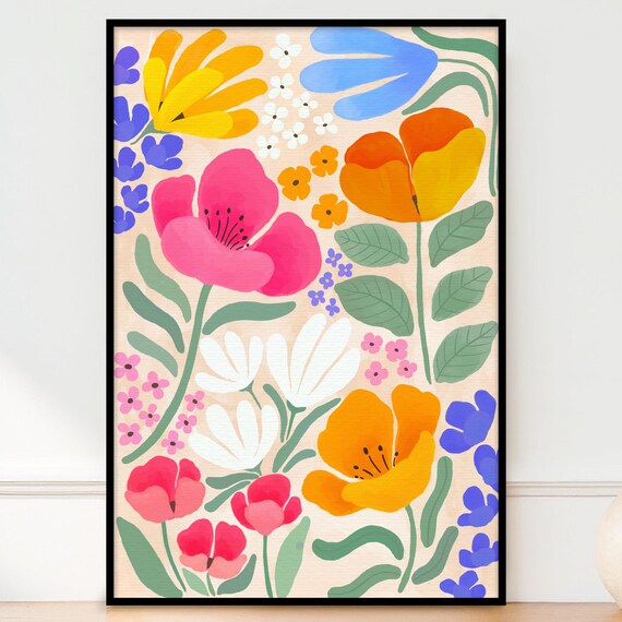 Poppy And Wildflowers Abstract Botanical Art Print