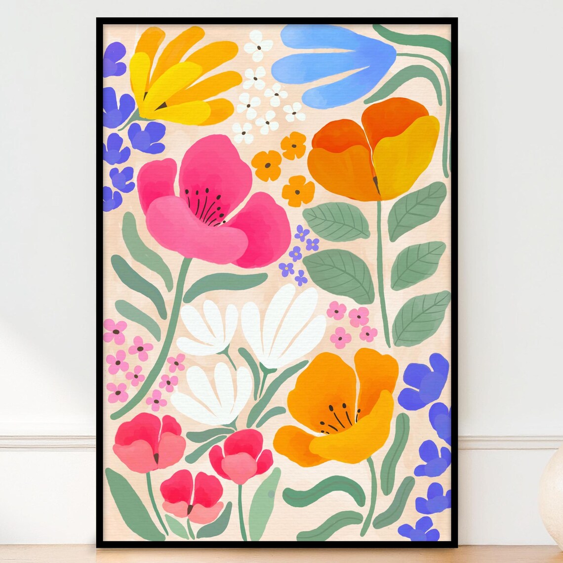 Poppy And Wildflowers Abstract Botanical Art Print