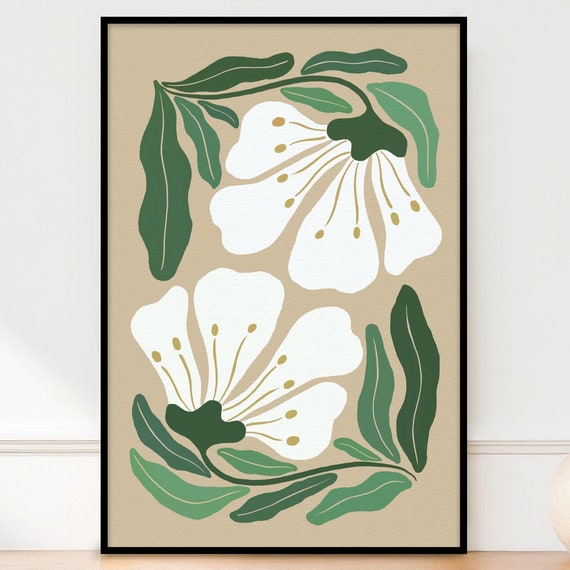 Abstract White Flowers Art Print, Neutral Botanical Decor