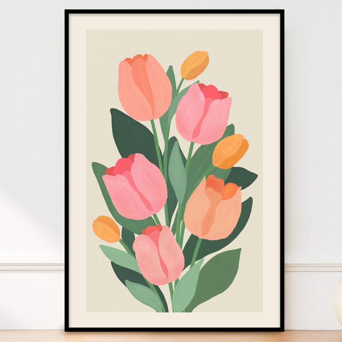 Tulips Flower Art Print, Pink and Orange Floral