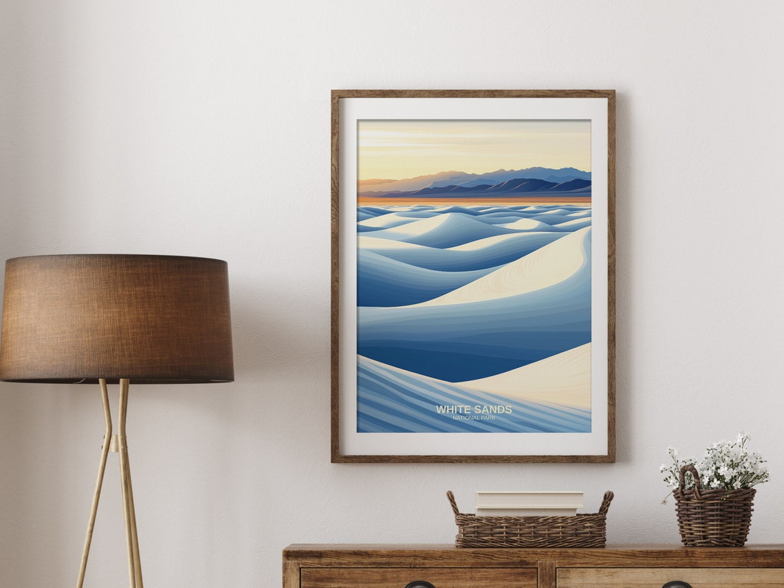White Sands National Park Blue Dunes Desert Sunset Vintage Poster - Image 2