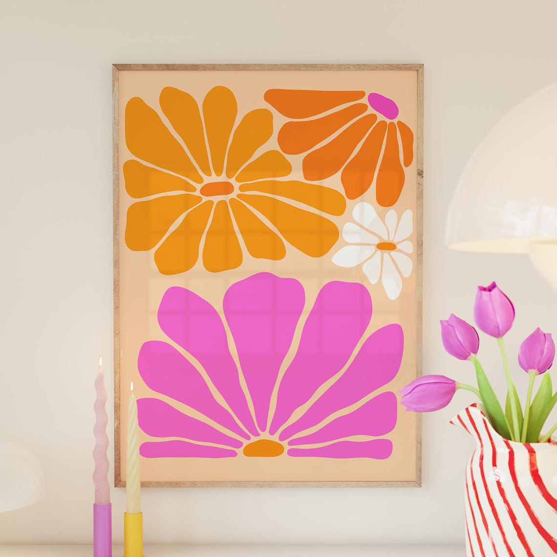 Maximalist Retro Floral Pattern Daisy Poster in Bold Bright Colors