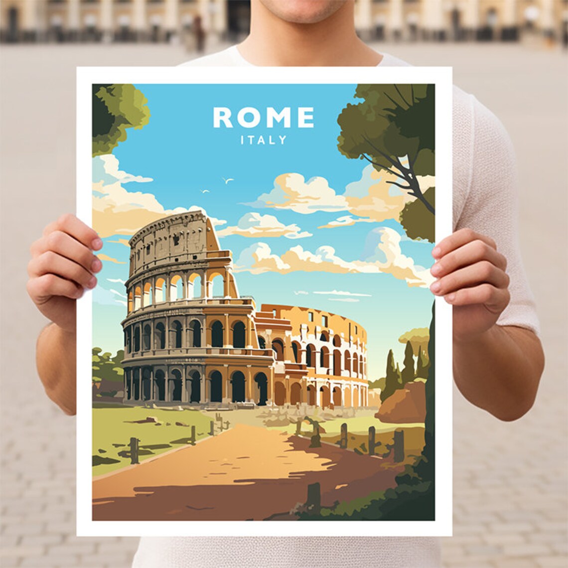Rome Italy Colosseum Travel Poster, Europe Wall Decor